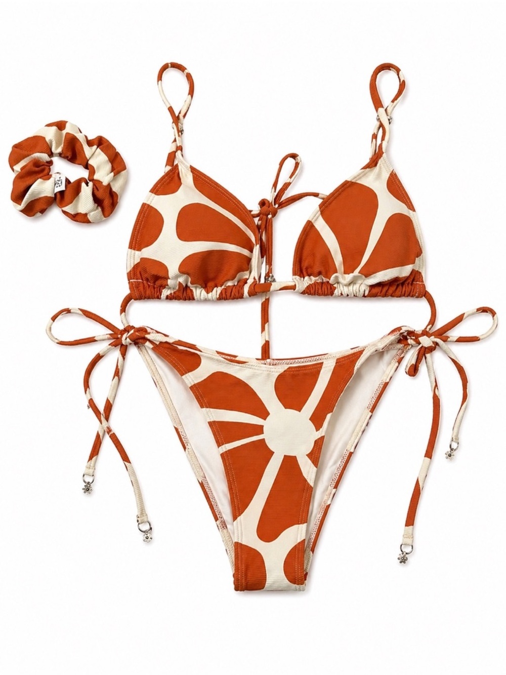 Wilo The Label Rust Petal Bikini Set with Scrunchie XS NWT